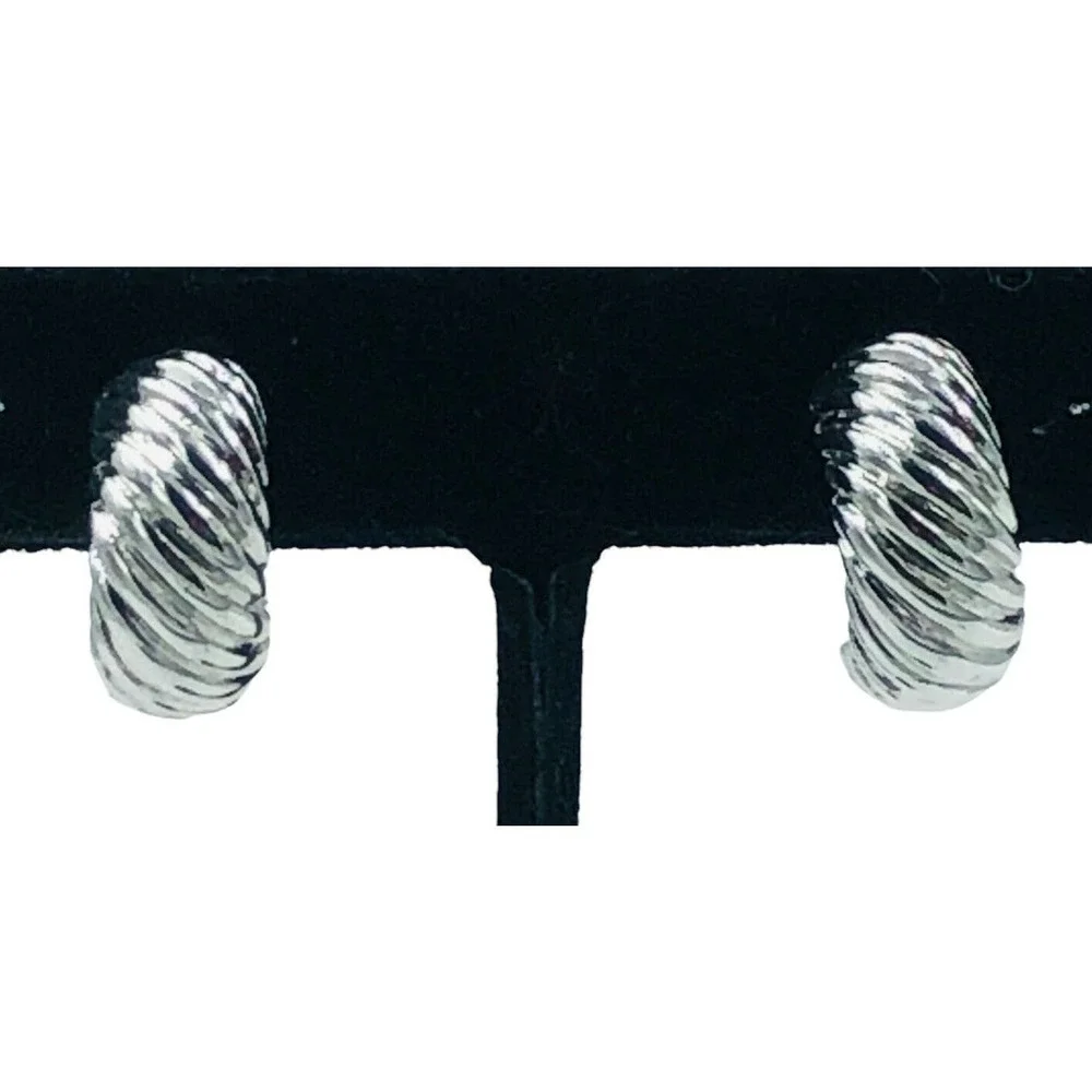 Napier Vintage Hoop Earrings Silver Tone Textured Clip On